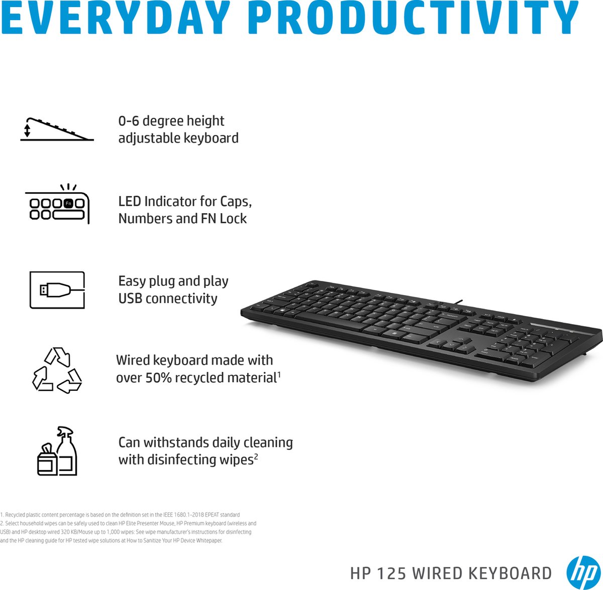Hp 125 toetsenbord usb qwerty 2 orig - HP 125 Toetsenbord (zwart)