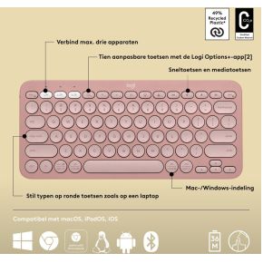 Pebble Keys 2 K380s Draadloos Toetsenbord Roze - afbeelding 8