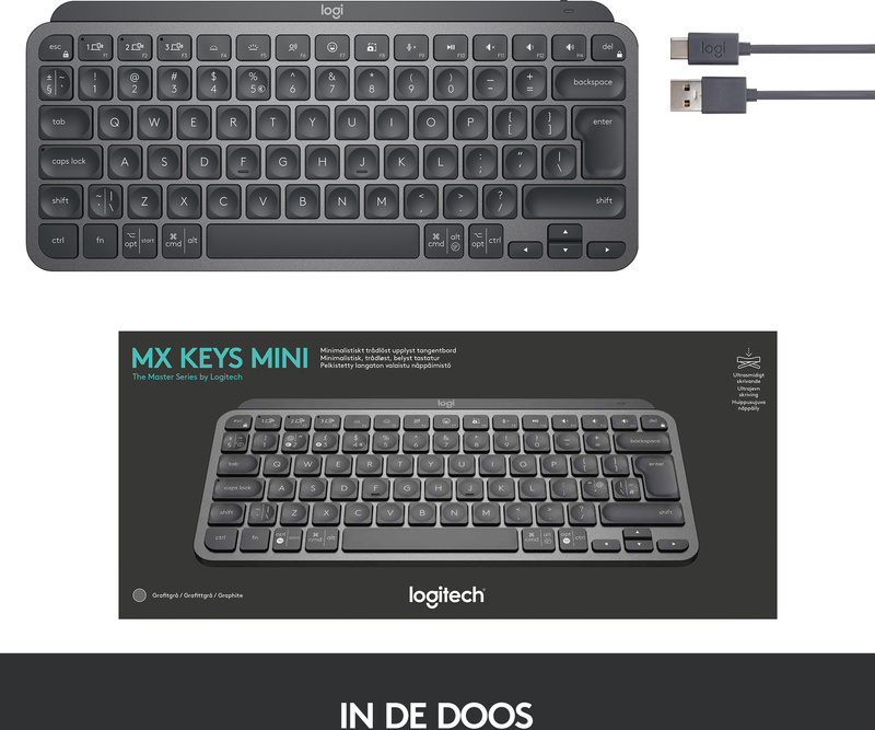 Logitech mx keys mini toetsenbord draad 775443 5 orig - Logitech MX Keys Mini Draadloos Grijs Toetsenbord
