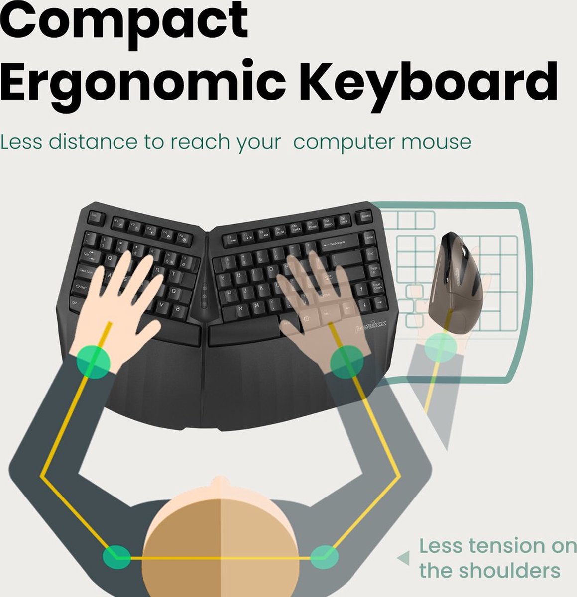 Perixx periboard 524b bedraad ergonom 2 orig - Perixx Periboard-524B Bedraad Ergonomisch Toetsenbord (zwart)