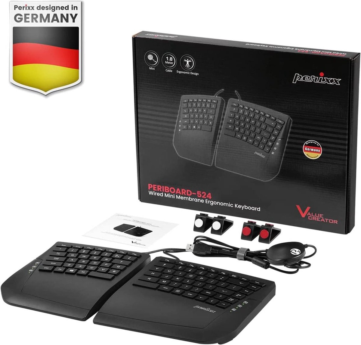 Perixx periboard 524b bedraad ergonom 7 orig - Perixx Periboard-524B Bedraad Ergonomisch Toetsenbord (zwart)