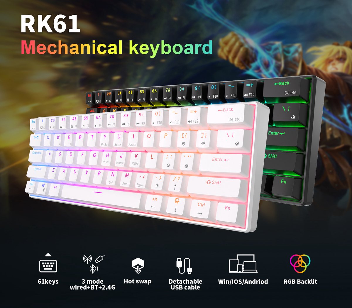 Royal kludge rk61 mechanisch toetsen 6529262 9 orig - Royal Kludge Rk61 Toetsenbord (bruin)