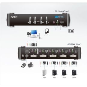 Aten cs1764a kvm switch 4 orig - Aten Cs1764A Single Link USB Audio 4-poorts DVI KVM-switch
