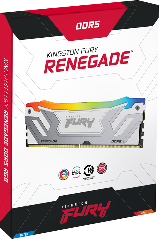 Kingston ddr5 fury renegade white 1x24g 3632 4 orig - Kingston FURY Renegade RGB CUDIMM 24GB DDR5-8400 Geheugen (White)