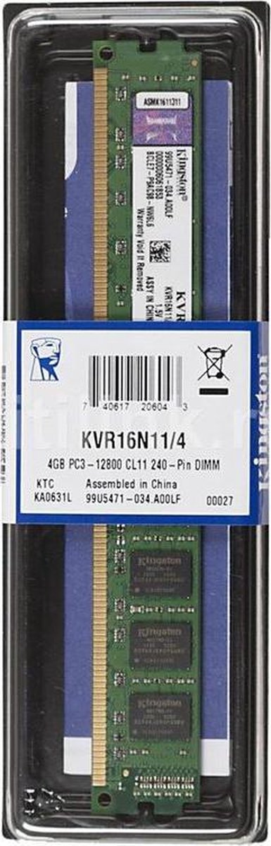 Kingston - Ram-Geheugen - Valueram - Kvr16N11S8/4 - 4Gb - Ddr3 - Dimm - - 1 X 4 - afbeelding 4