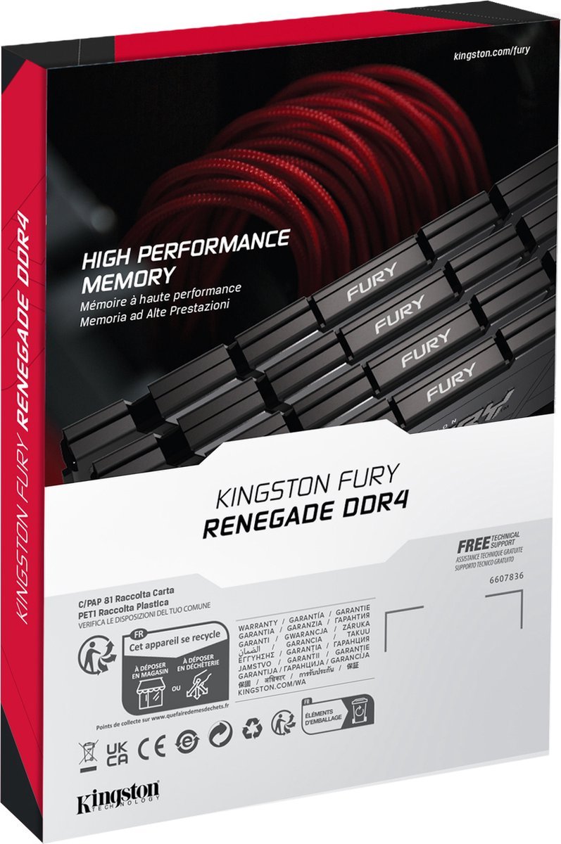 Kingston Technology Fury 32Gb 3600Mt/S Ddr4 Dimm (Set Van 4) Renegade Zwart geheugen - afbeelding 2