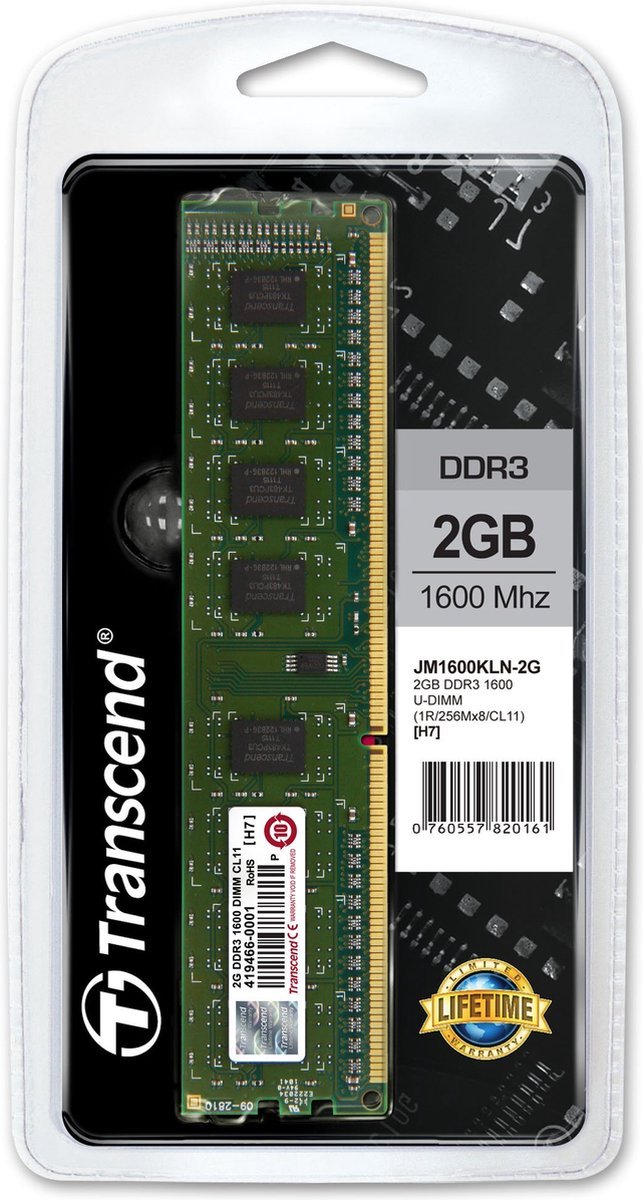 Transcend Jetram Jm1600Kln-2G Geheugenmodule 2 Gb 1 X 8 Gb Ddr3 - afbeelding 2
