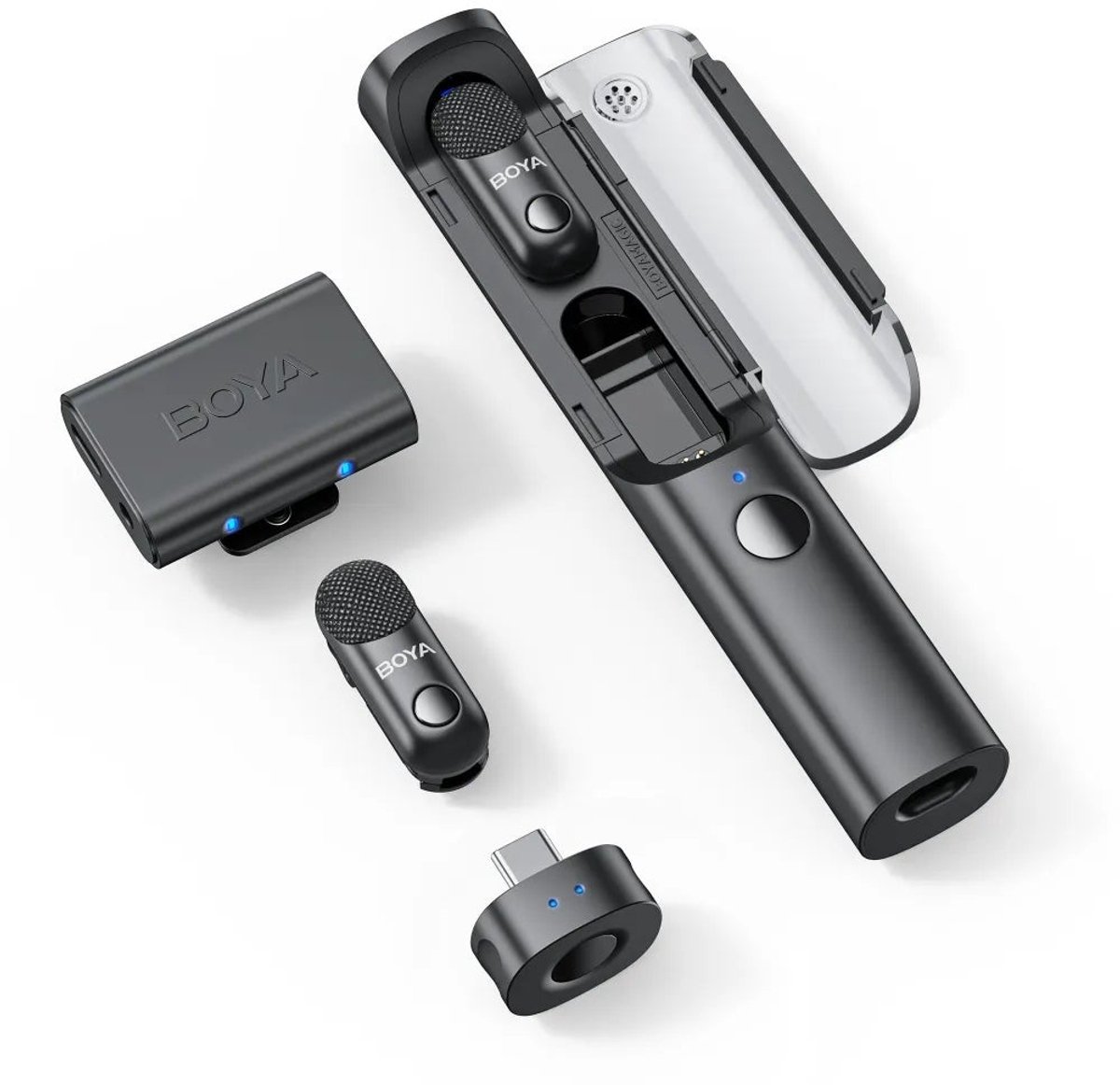 Boya magic serie draadloze microfoo 10 orig - Boya Magic Serie 4-In-1 USB Draadloze microfoonset (zwart)