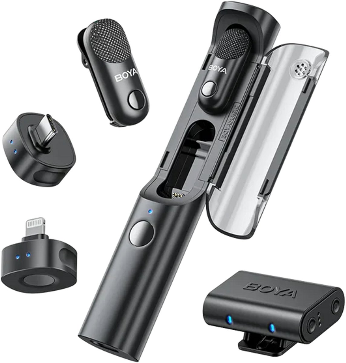 Boya magic serie draadloze microfoo 7 orig - Boya Magic Serie 4-In-1 USB Draadloze microfoonset (zwart)