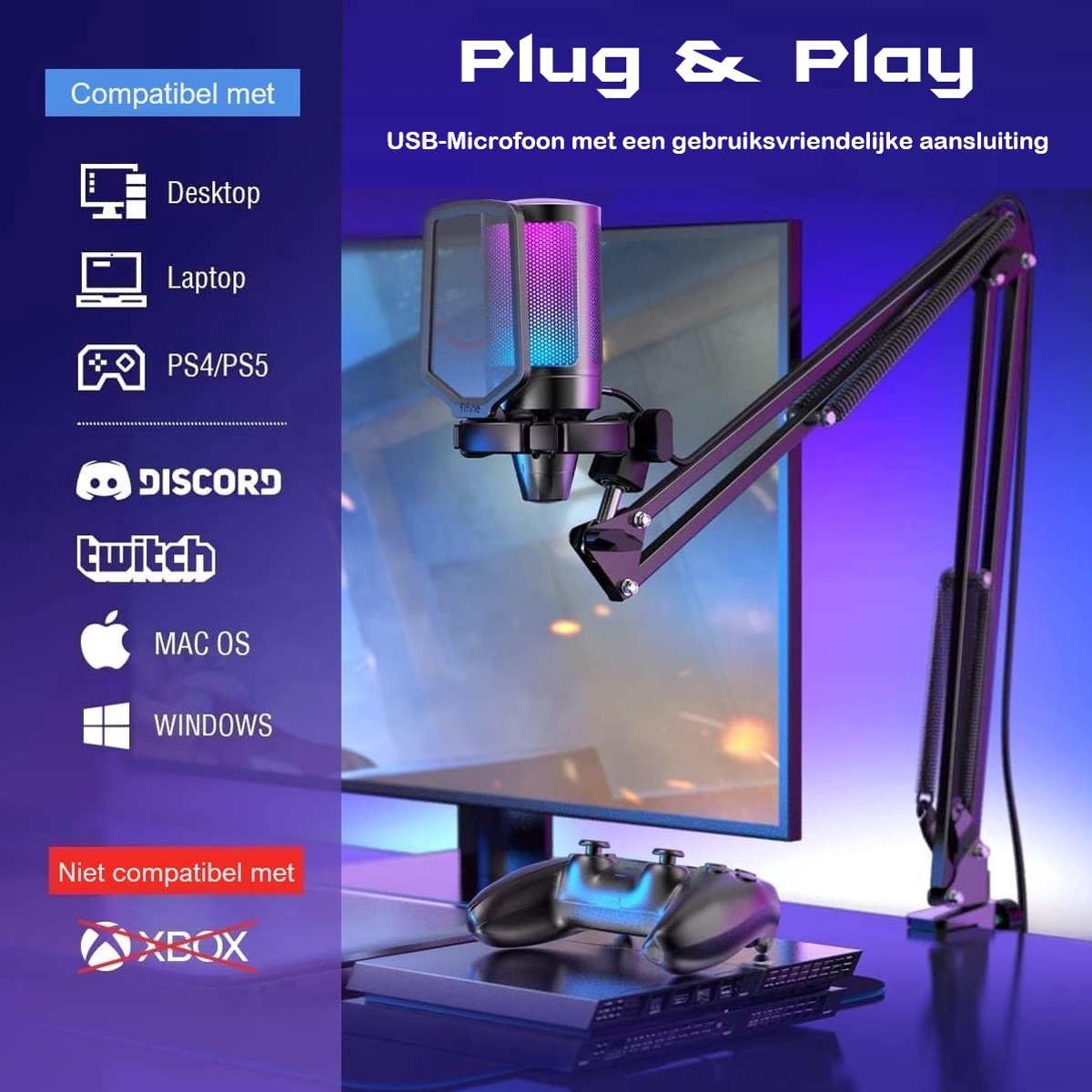 Fifine a6t usb microfoon pc met arm 3 orig - FIFINE A6T USB Microfoon (zwart)