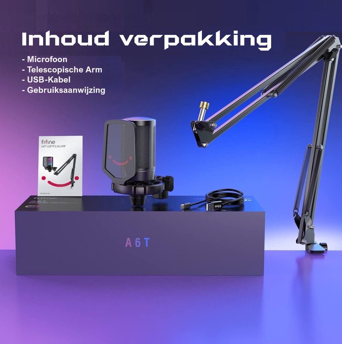 Fifine a6t usb microfoon pc met arm 4 orig - FIFINE A6T USB Microfoon (zwart)