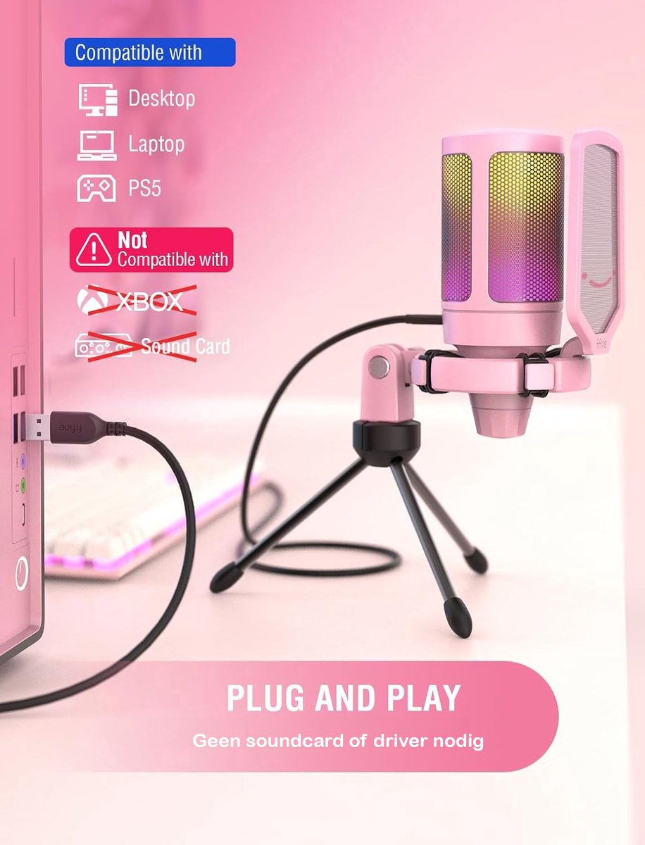 Fifine a6v roze usb streaming microfo 4 orig - FIFINE A6V USB Microfoon (roze)