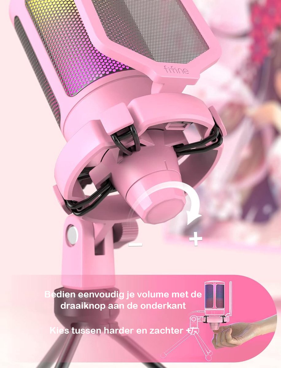 Fifine a6v roze usb streaming microfo 5 orig - FIFINE A6V USB Microfoon (roze)