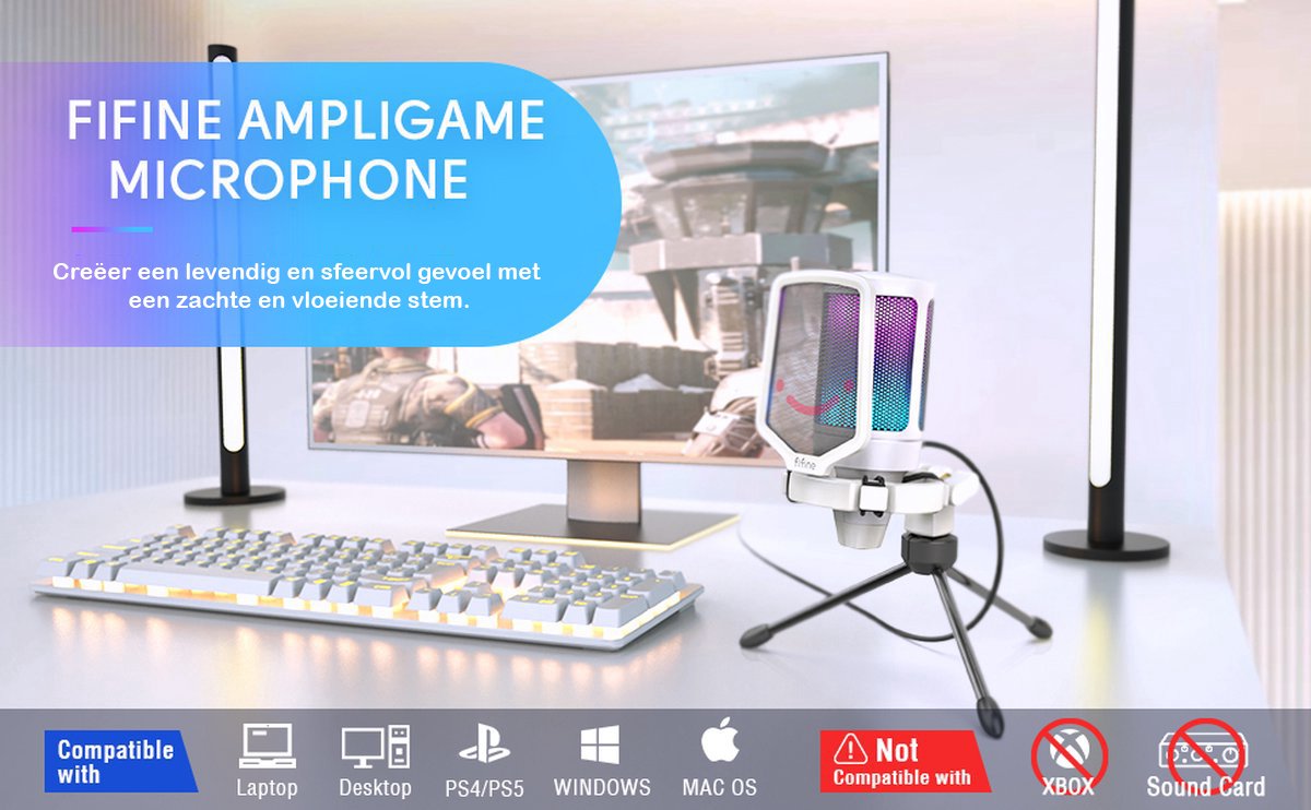 Fifine a6v wit usb streaming microfoo 2 orig - FIFINE A6V USB Microfoon (wit)
