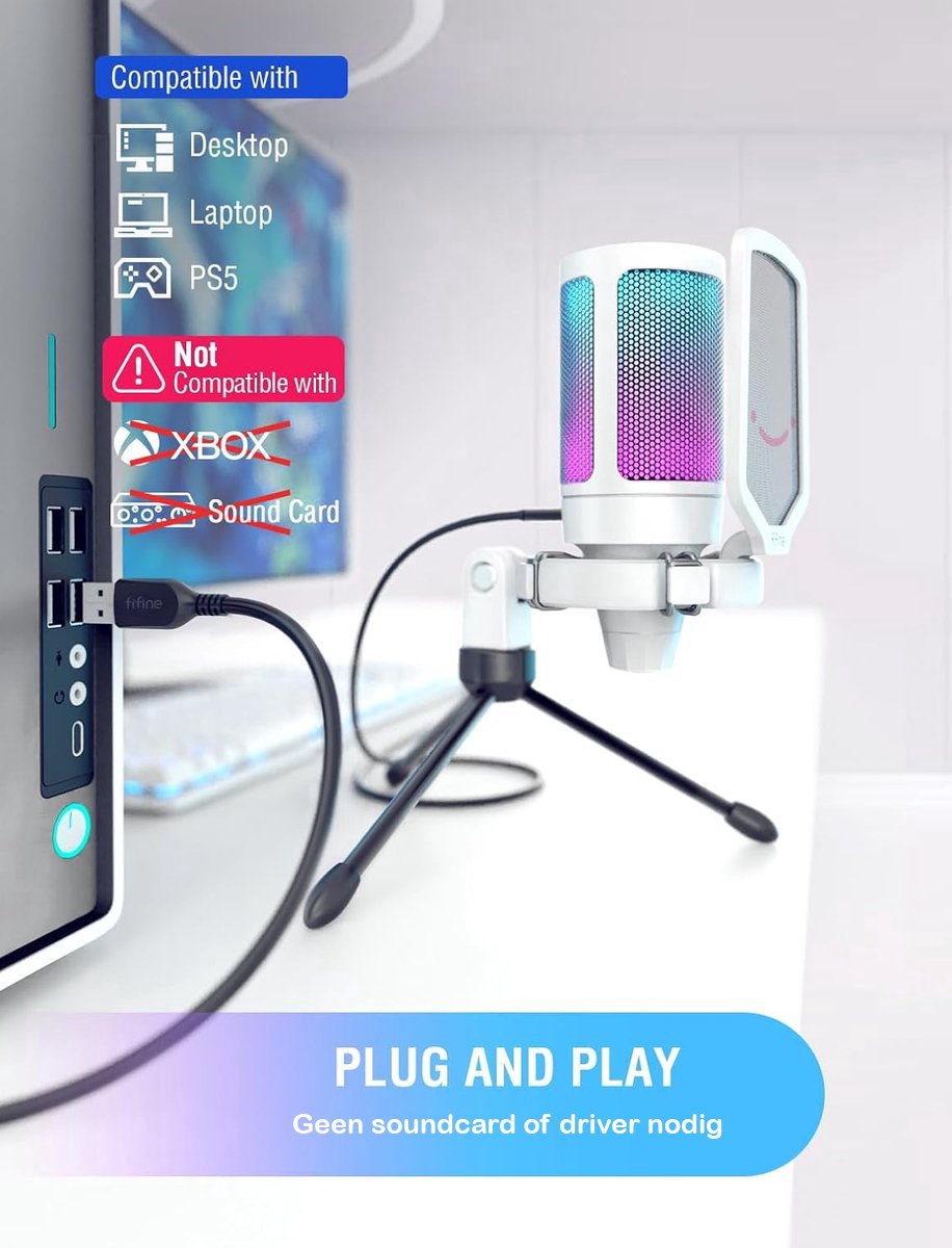 Fifine a6v wit usb streaming microfoo 6 orig - FIFINE A6V USB Microfoon (wit)