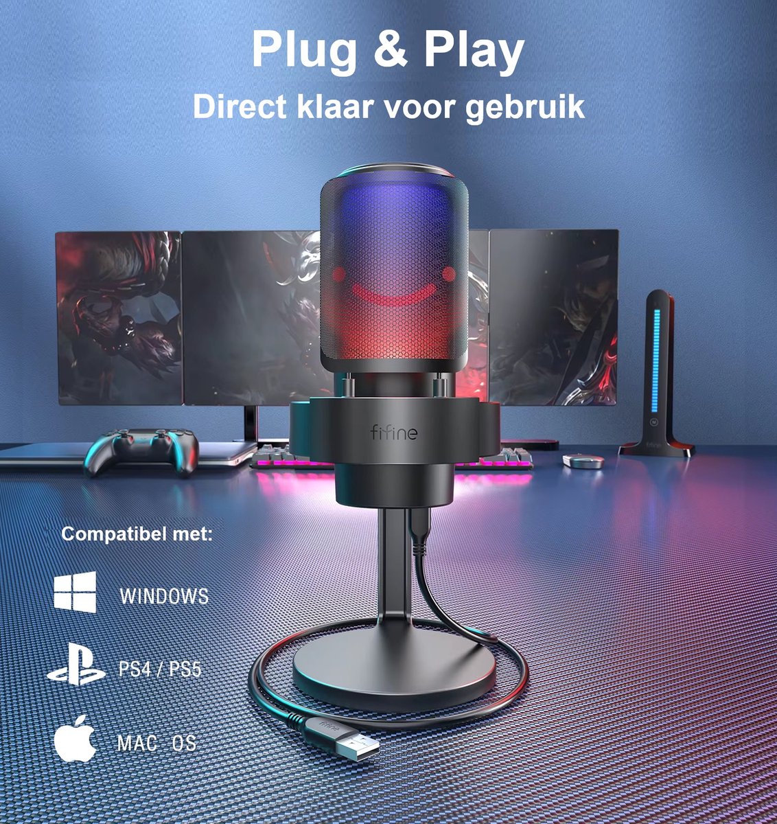 Fifine a8 usb streaming podcast gesch 2 orig - FIFINE A8 RGB Streaming Gaming Podcast Geschikt USB Microfoon (zwart)