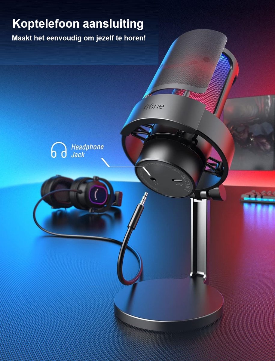 Fifine a8 usb streaming podcast gesch 3 orig - FIFINE A8 RGB Streaming Gaming Podcast Geschikt USB Microfoon (zwart)