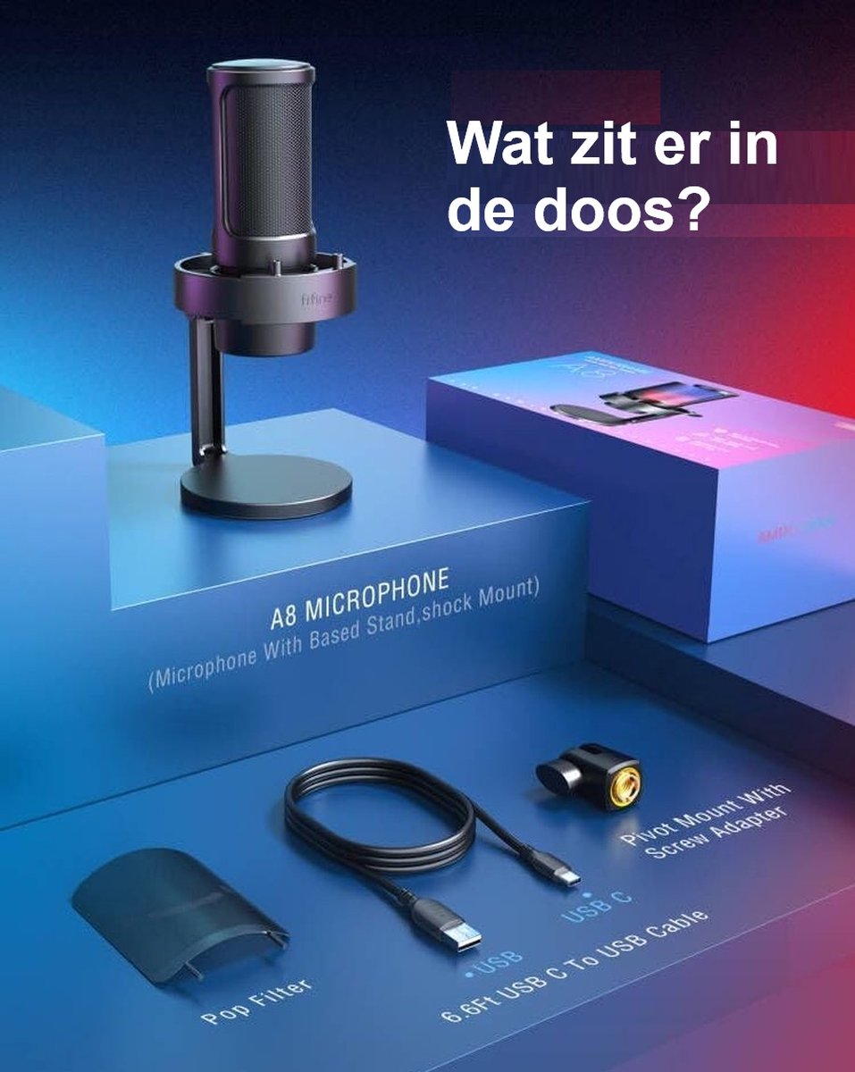 Fifine a8 usb streaming podcast gesch 4 orig - FIFINE A8 RGB Streaming Gaming Podcast Geschikt USB Microfoon (zwart)