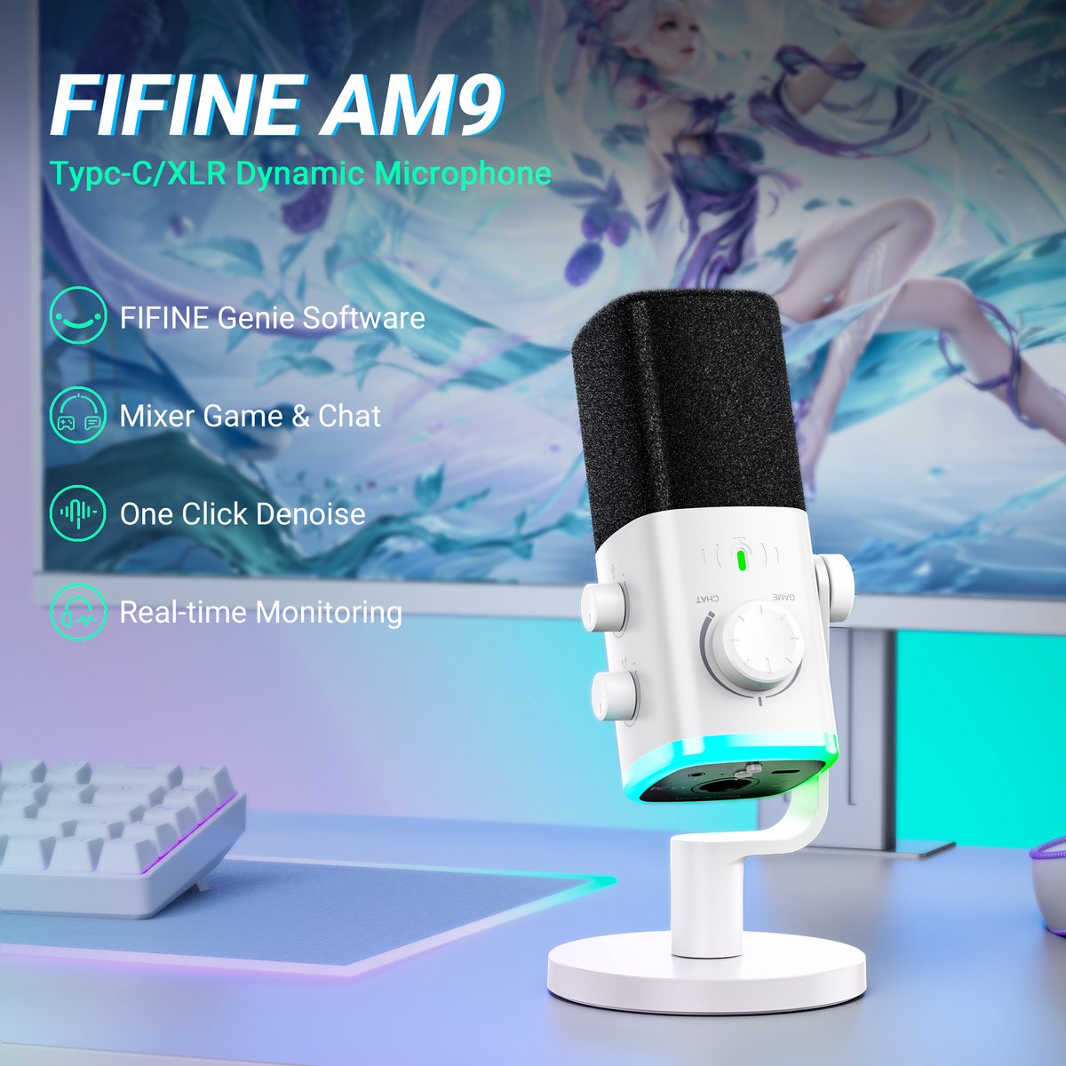 Fifine am9 microfoon dynamische podca 9555212 5 orig - FIFINE Am9 USB + XLR Microfoon (wit)