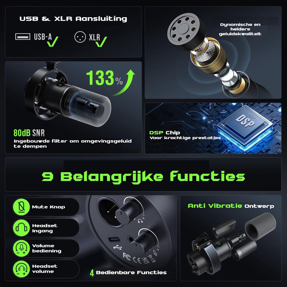 Fifine k688 usb xlr dynamische microf 9555162 2 orig - FIFINE K688 USB + XLR Microfoon (zwart)