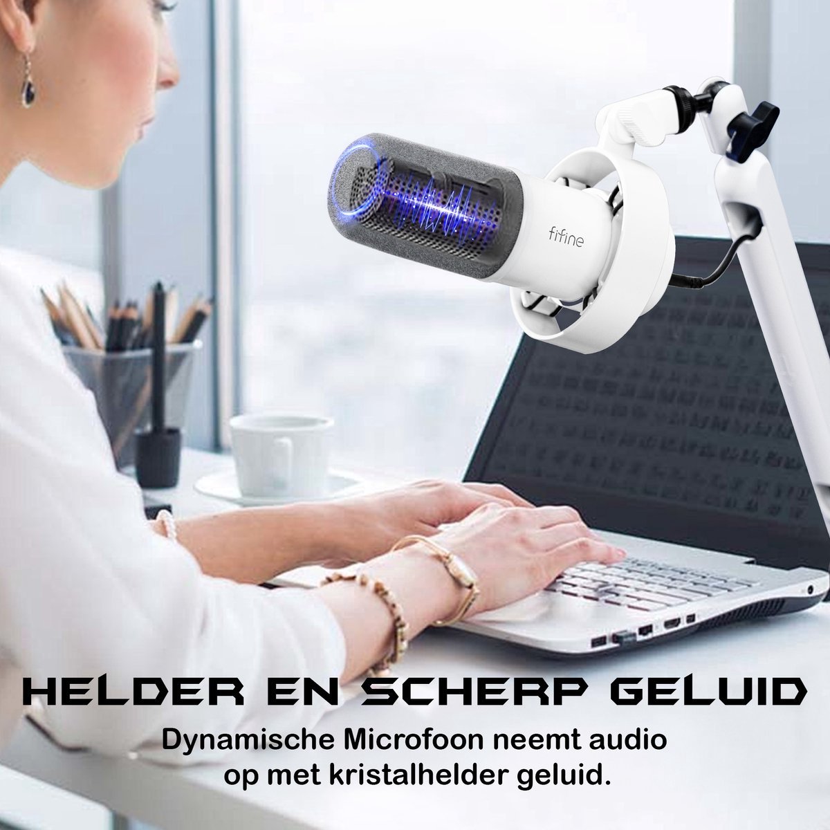 Fifine k688ct wit usb xlr dynamische 4 orig - FIFINE K688Ct USB + XLR Microfoon (wit)