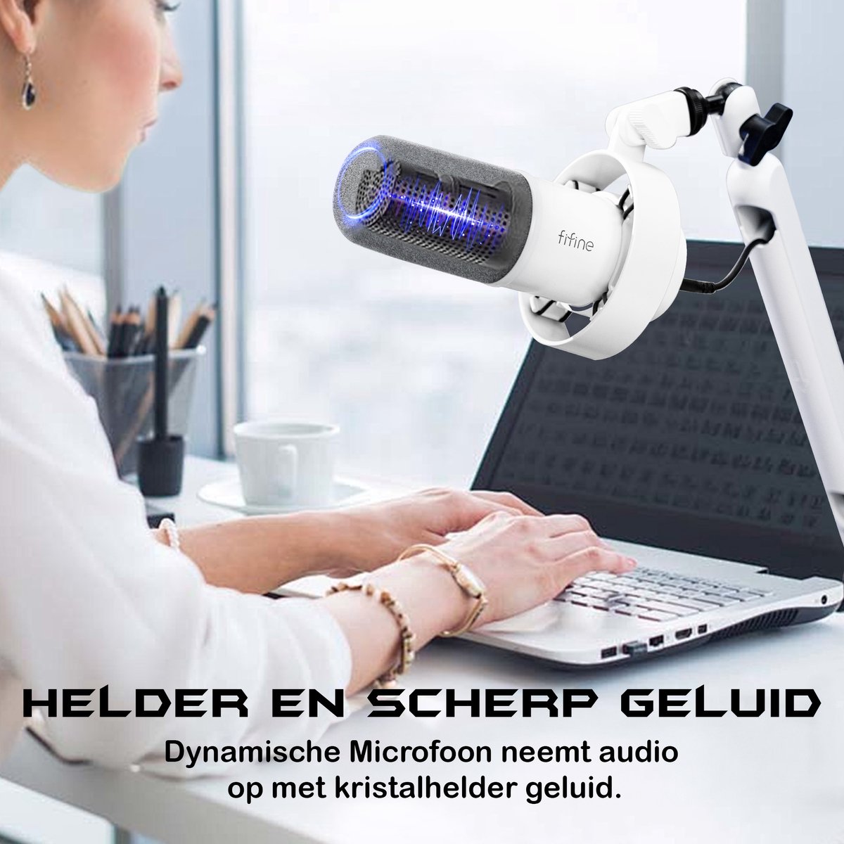 Fifine k688w usb xlr dynamische micro 5 orig - FIFINE K688W USB + XLR Microfoon (wit)