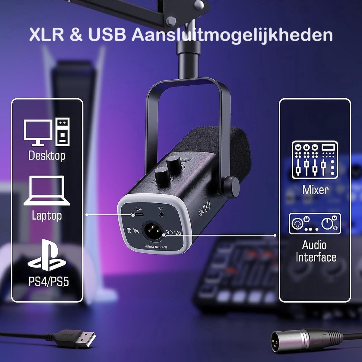 Fifine streaming pack am8t d6 xlr com 2 orig - FIFINE Streaming Pack Am8T D6 Xlr Complete USB + XLR Microfoon (zwart)