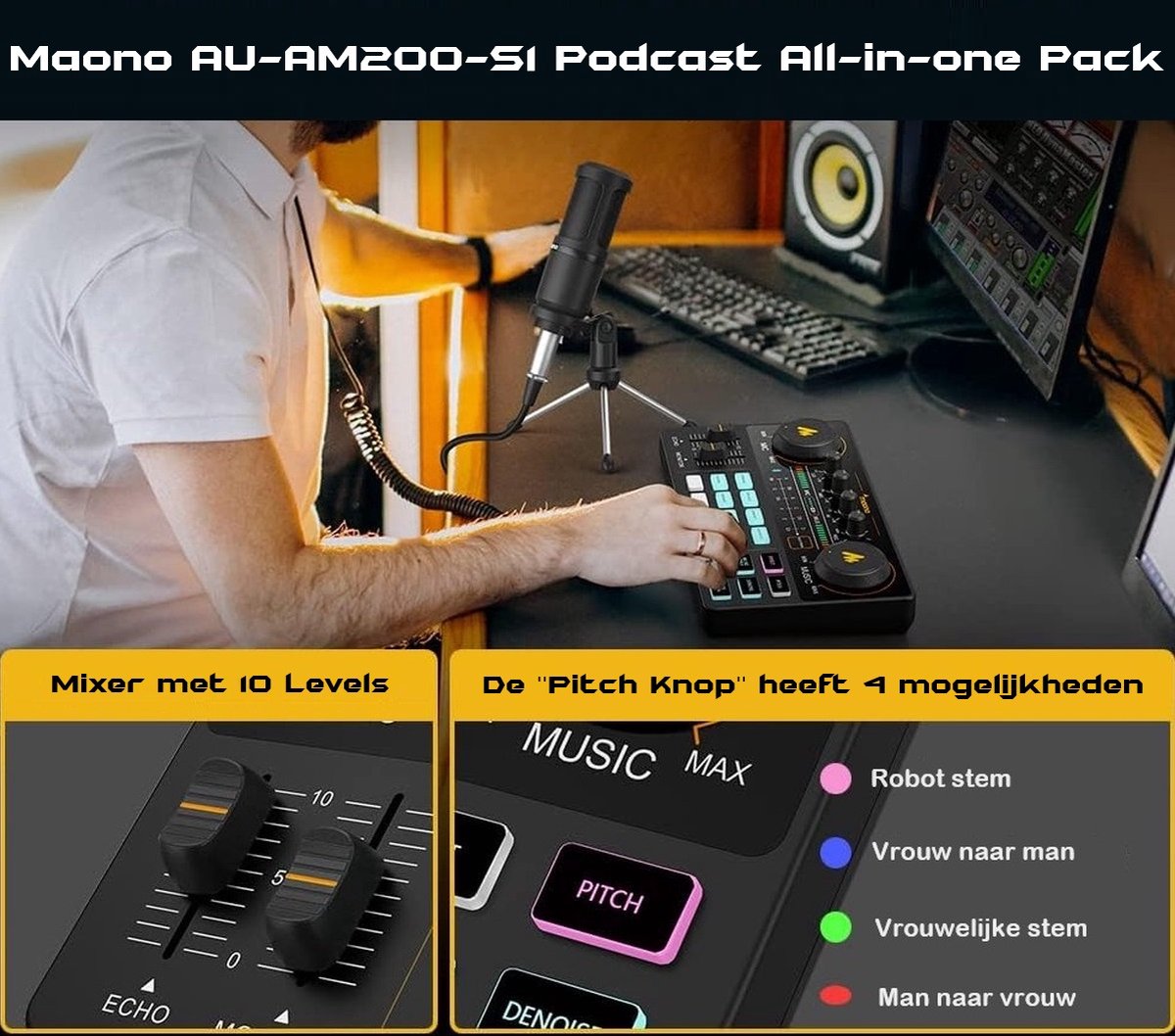 Maono au am200 s1 portable podcast s 2 orig - Maono Au-Am200-S1 Portable Podcast Starterpack Inclusief USB Microfoon