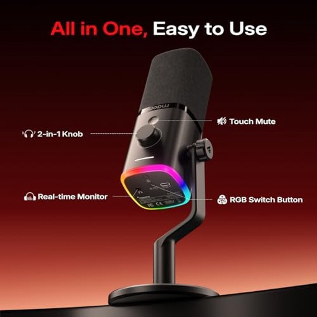 Maono pd100w draadloze podcast micro 7 orig - MAONO Pd100W USB Microfoon (zwart)