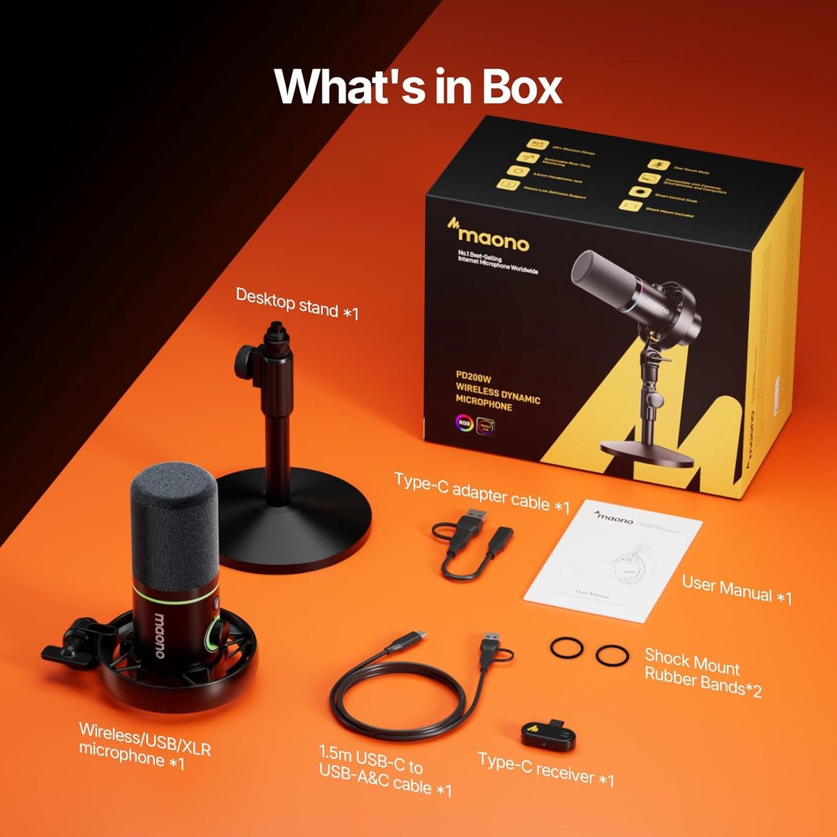 Maono pd200w draadloze podcast micro 9555251 2 orig - MAONO Pd200W USB + XLR Microfoon (zwart)