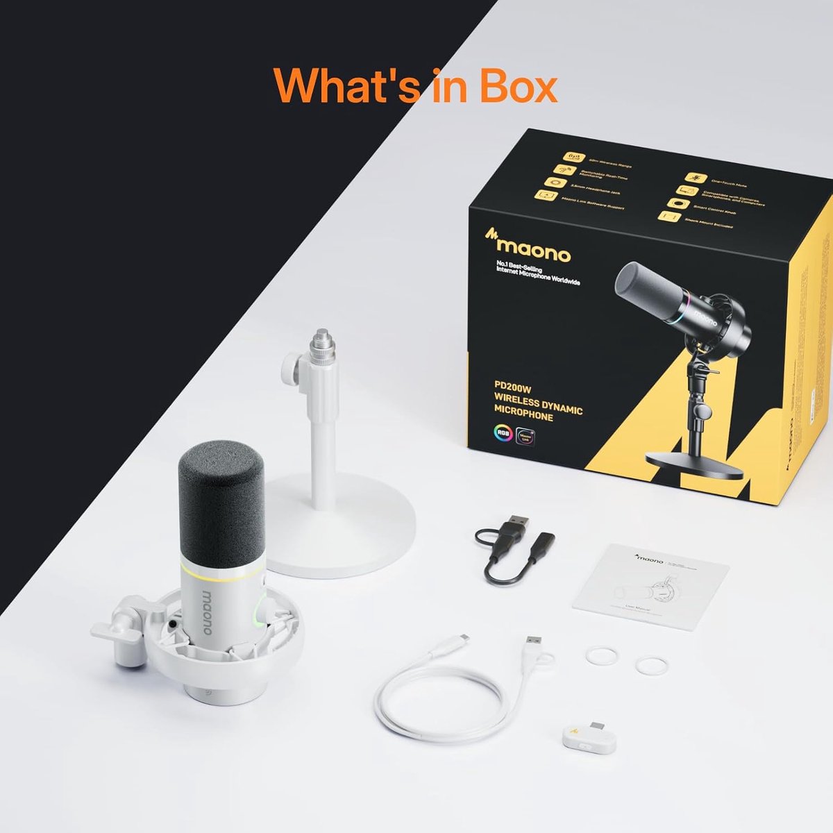 Maono pd200w draadloze podcast micro 9555252 5 orig - MAONO Pd200W USB + XLR Microfoon (wit)