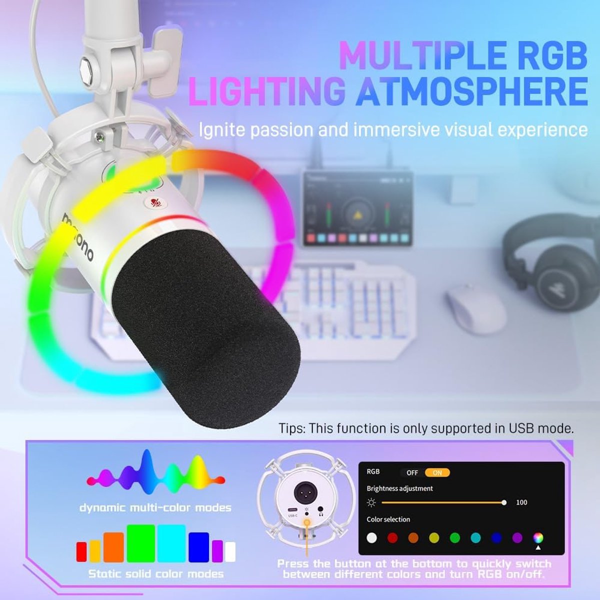 Maono pd200x white microfoon 3 orig - Maono Pd200X USB + XLR Microfoon (wit)