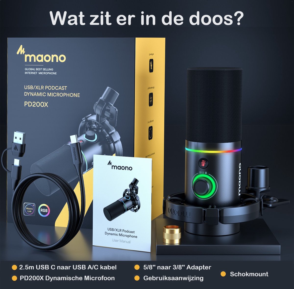 Maono pd200x xlr dynamische microfoo 2 orig - Maono Pd200X USB + XLR Microfoon