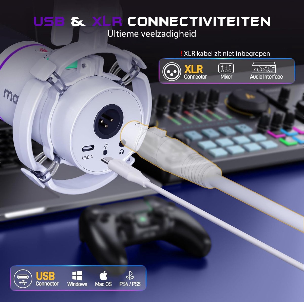 Maono pd200xs wit xlr dynamische mic 8 orig - Maono Pd200Xs USB + XLR Microfoon (wit)