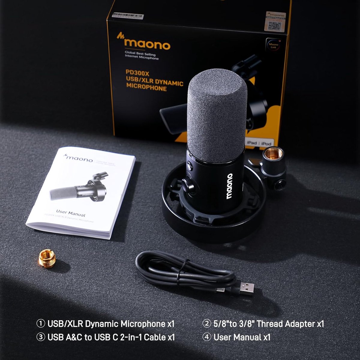 Maono pd300x microfoon 8 orig - Maono Pd300X USB + XLR Microfoon (zwart)