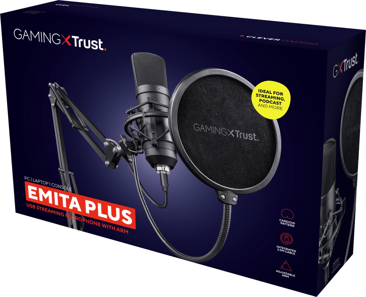 Trust emita plus gxt252 str mc 10 orig - TRUST Emita Plus Gxt252 Str Mc USB Microfoon (zwart)