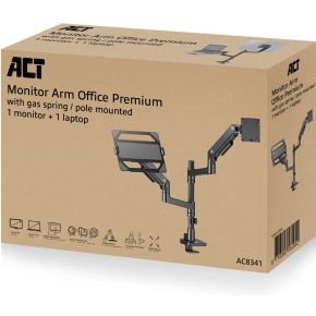 Act connectivity monitorarm met laptophouder of 8 orig - ACT Connectivity Monitorarm met tot 49" Bureausteun (zwart)