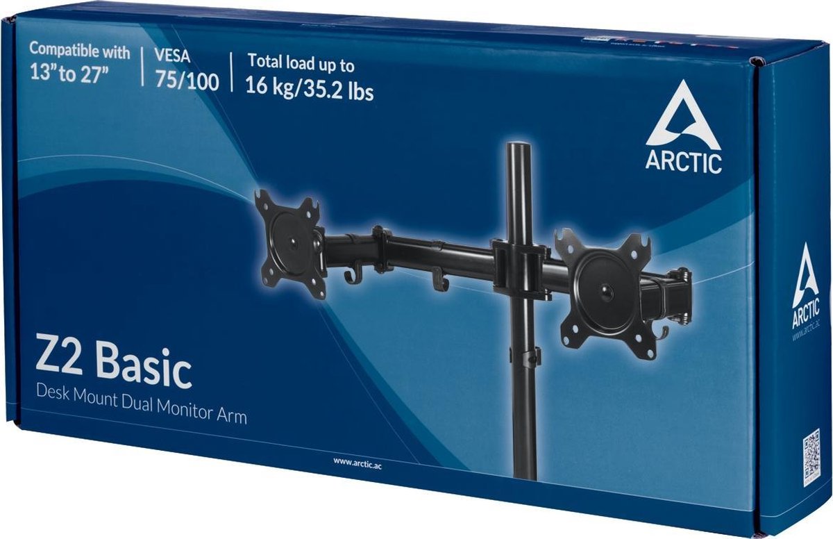 Arctic z2 basic dual monitor arm 8 orig - Arctic Z2 Basic Dual voor 2 schermen tot 28" Bureausteun (zwart)