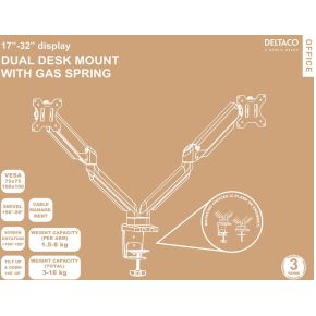 Deltaco arm 0351 32 dual monitor arm 8 orig - Deltaco Arm-0351 voor 2 schermen tot 32" Bureausteun (zwart)