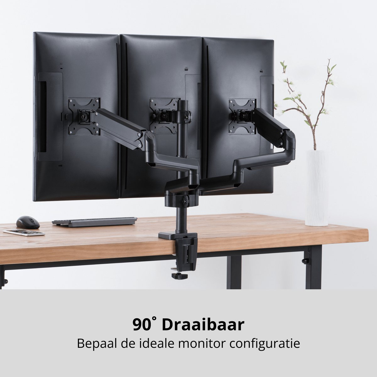 Deltaco arm 0352 monitor arm 3 scherme 8 orig - Deltaco Arm-0352 voor 3 schermen tot 27" Bureausteun (zwart)