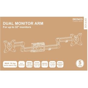 Deltaco office monitor arm dual monito 6 orig - Deltaco DELO-0158 voor 2 schermen tot 32" Bureausteun (zwart)