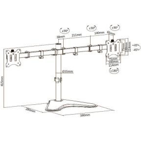 Equip 650123 monitorarm zwart 8 orig - Equip 650123 voor 2 schermen tot 32" Bureausteun (zwart)