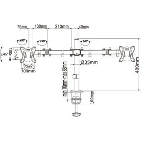 Equip 650152 monitorarm zwart 3 orig - Equip 650152 voor 2 schermen tot 27" Bureausteun (zwart)