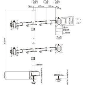 Equip 650159 monitorarm zwart 8 orig - Equip 650159 voor 4 schermen tot 32" Bureausteun (zwart)