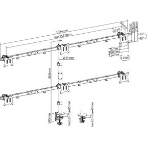 Equip 650160 monitor beugel 7 orig - Equip 650160 voor 6 schermen tot 32" Bureausteun (zwart)