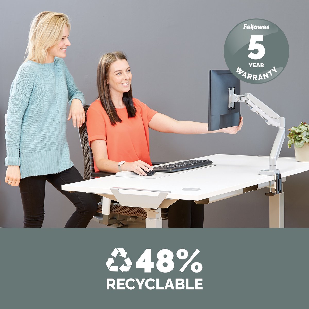 Fellowes enkele monitor arm eppa voor 1 2 orig - Fellowes Enkele tot 40" Bureausteun (zilver)