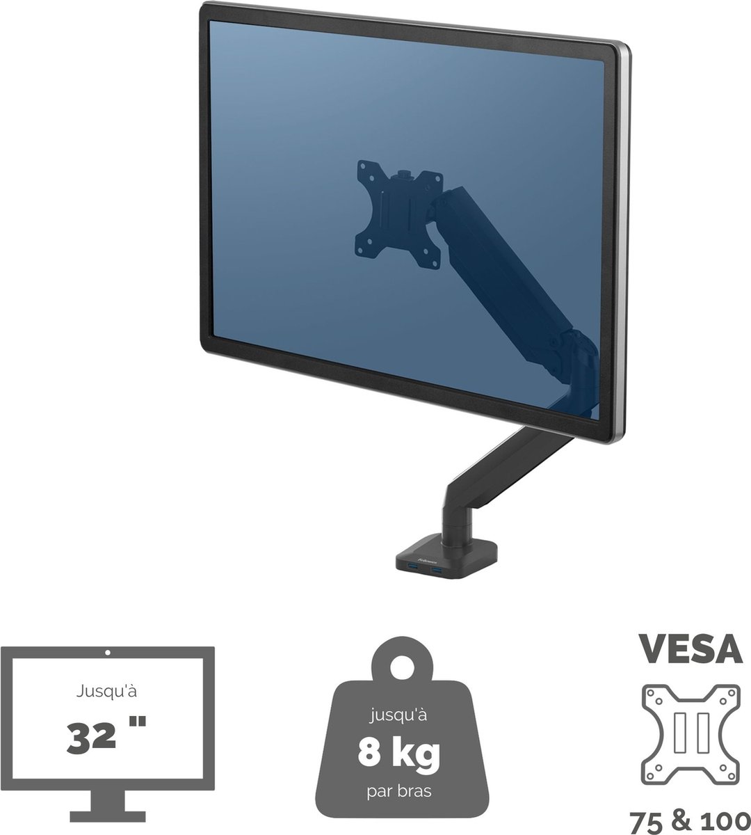 Fellowes platinum monitor arm 1 scherm 9554337 2 orig - Fellowes Platinum Monitor Arm 1 Scherm Tot 8 kg tot 32" Bureausteun