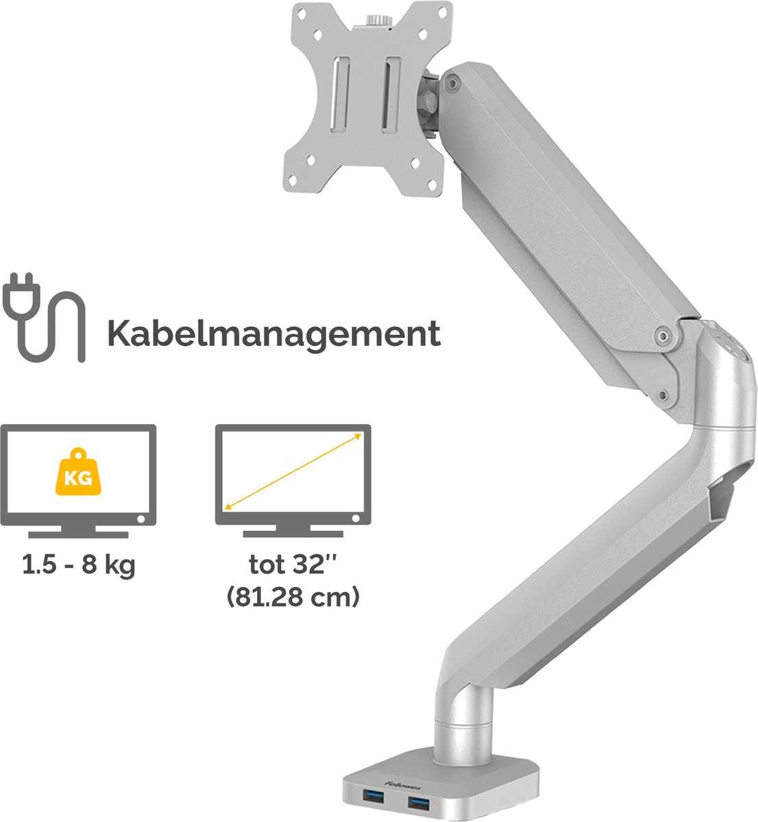 Fellowes platinum monitor arm 1 scherm 9554422 6 orig - Fellowes Platinum Monitor Arm 1 Scherm Tot 8 kg tot 32" Bureausteun