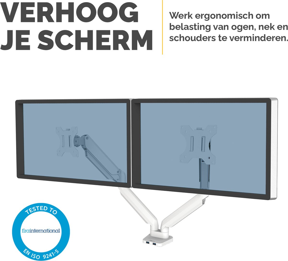Fellowes platinum monitor arm 2 scherme 9554357 2 orig - Fellowes Platinum Monitor Arm 2 voor 2 schermen tot 32" Bureausteun