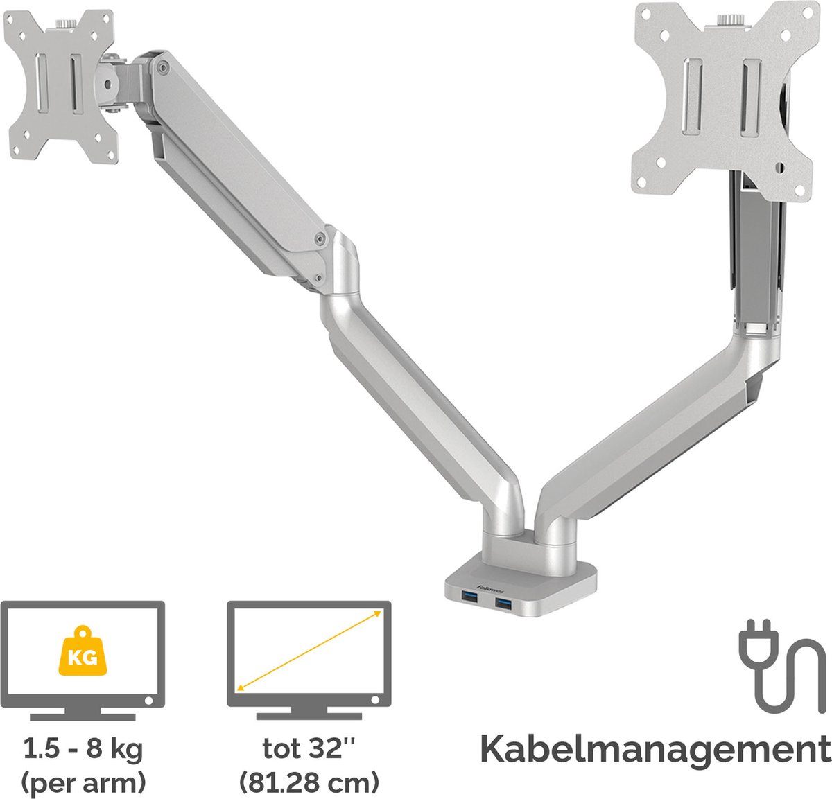 Fellowes platinum monitor arm 2 scherme 9554462 2 orig - Fellowes Platinum Monitor Arm 2 voor 2 schermen tot 32" Bureausteun